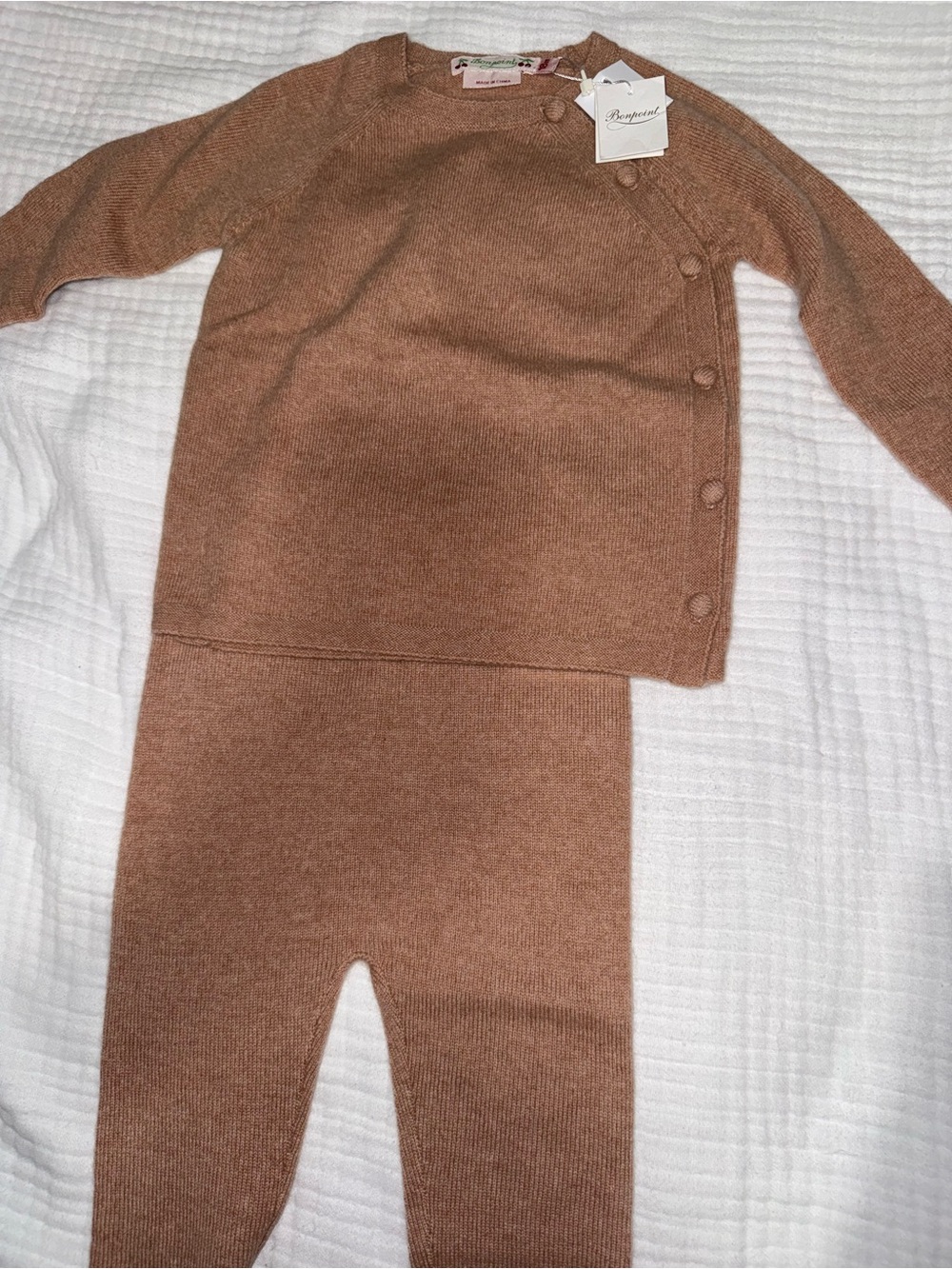 Bonpoint Girls Knit Cardigan - Blush Tan